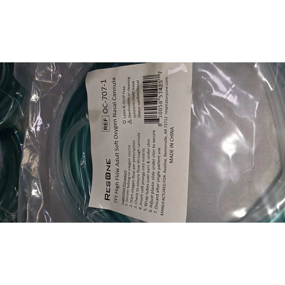 BOX OF 5 (FIVE) 7FT Adult Flexible Tip Soft Nasal Oxygen Cannulas Green